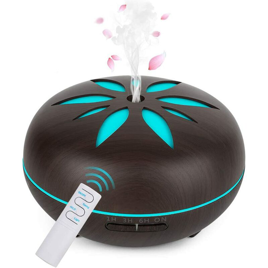 550ML Aroma Diffuser Ultrasonic Nebulizer Humidifier, Room Humidifier Aromatherapy Oils Aroma Lamp with 7 Colors led Dark Wood