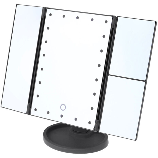 Tri-Fold Touch Screen Makeup Mirror Tabletop Cosmetic Vanity Light up Black