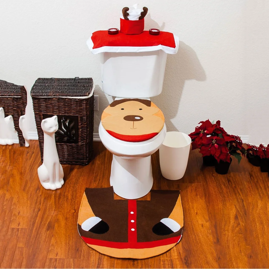 3pc Reindeer Christmas Decoration Toilet Seat Cover Set