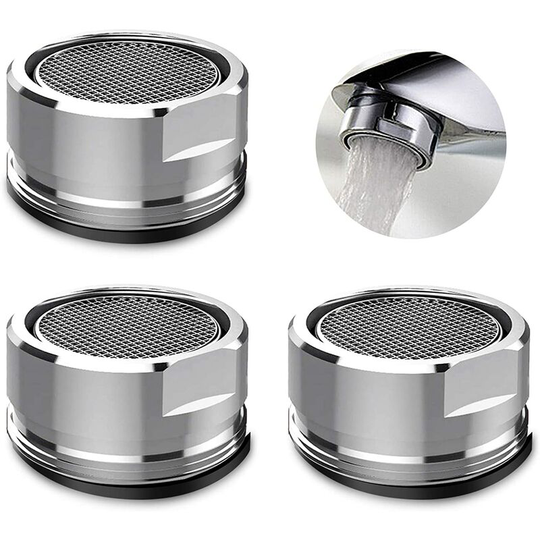 3 Pack 24mm Faucet Aerator Replacement Part - Threaded Brass Male Spout with Gasket - Polished Chrome