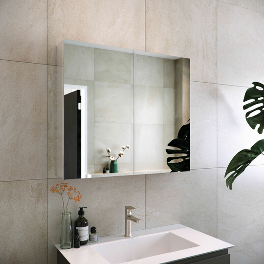 RAK Gemini 2-Door Mirrored Bathroom Cabinet 600mm H x 700mm W - Stainless Steel