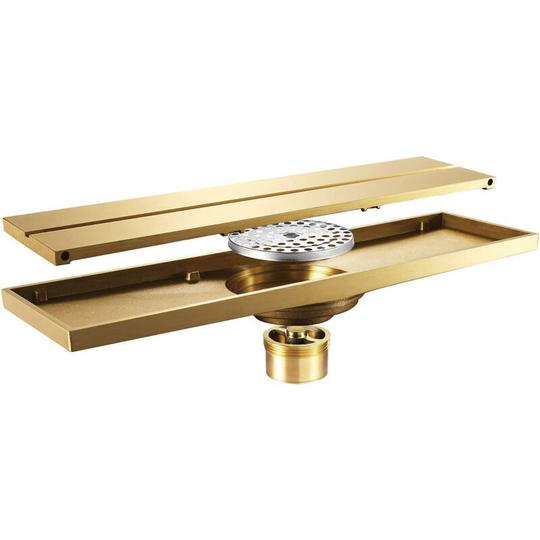 Readcly - Shower Drain Anti-Odor Floor Drain Brass Shower Drain 11.8 Inch Rectangle Floor Drain Large Flow Floor Drain, for Balcony Bathroom,Gold