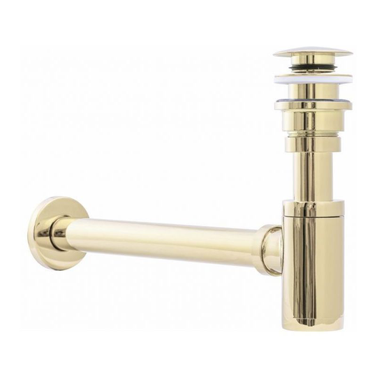 Shiny Golden Colour Brass Waste Bottle Basin Trap + Click-Clack Sink Drain
