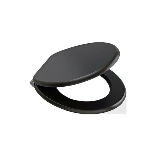 Black 18' mdf universal bathroom wc toilet seat easy fit with fittings wooden w/c