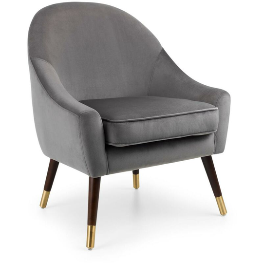 Arm Chair Grey Velvet Fabric Upholstered Wood Gold Tip Legs - Stalbridge