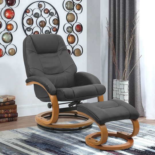 Pu Leather Swivel Reclining Office Armchair with Footstool, Black - Livingandhome
