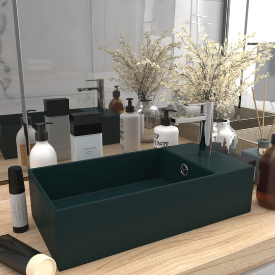 Bathroom Sink with Overflow Ceramic Dark Green - Green