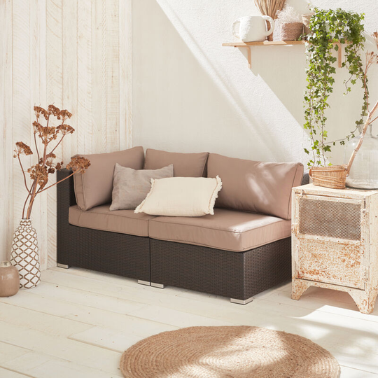 Alice's Garden - Rattan sofa set - Brescia - 1 corner armchair + 1 chair - Brown rattan, chocolate cushions - Brown