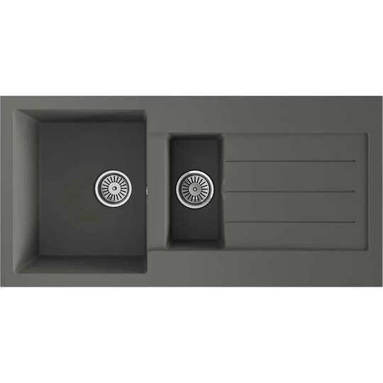 Sia - Grey Composite Kitchen Sink, 1.5 Bowl With Drainer & Basket Waste - sia CM15GR