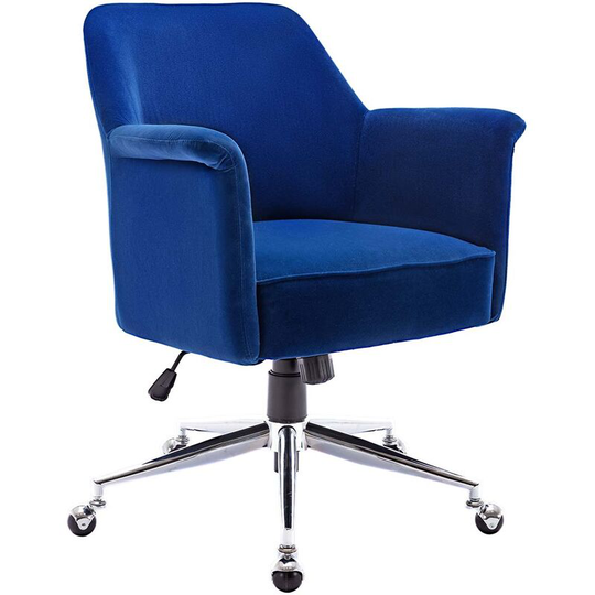 Rene Velvet Swivel Desk Study Home Office Computer Chair Livingroom Bedroom Armchair Blue - Blue - More4homes