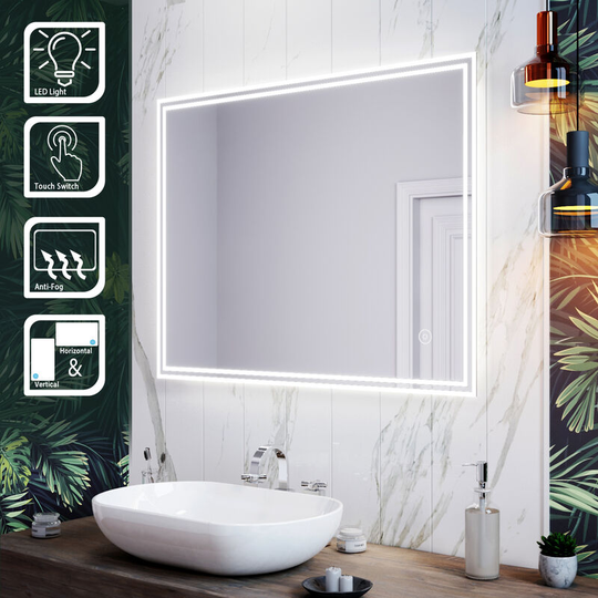 Vertical Horizontal Mirror Illuminated Bathroom Mirror 900x700mm Mirror with Demister - Elegant