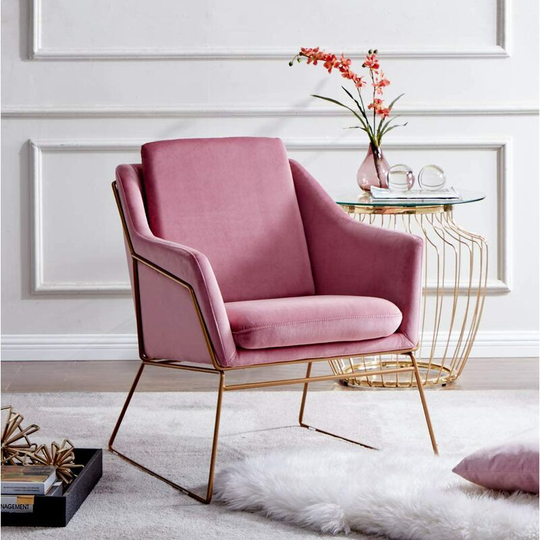 Meriden Furniture - Cherry Tree Furniture hedy Velvet Accent Chair Armchair with Sculptural Metal Frame in Pink Velvet - Pink