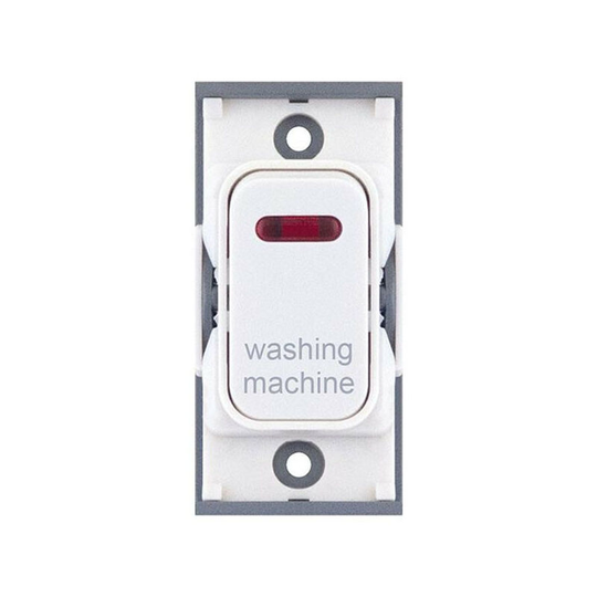 20A Double Pole Switch Module with Neon Engraved 'Washing Machine' - White - White - Selectric