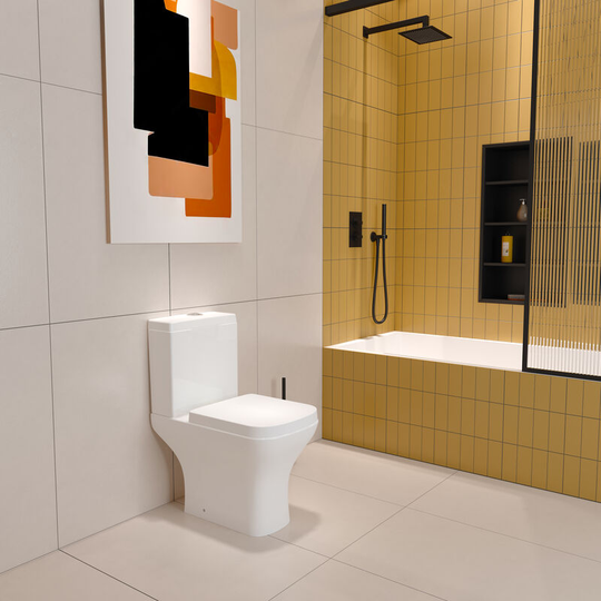 Biubiubath - Square Toilet Close Coupled Ceramic Pan Cloakroom Soft Close Seat wc Modern