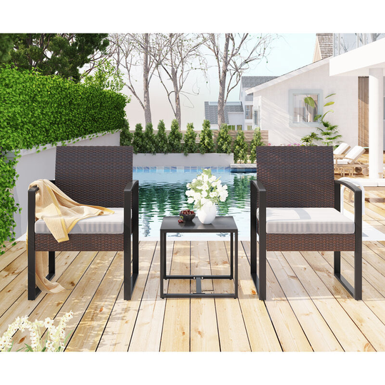 Garden Furniture Set 3 Pcs Rattan Dining Set Outdoor Rattan Furniture Sofa Set Garden Lounge 2 Armchairs and 1 Coffee Table Brown