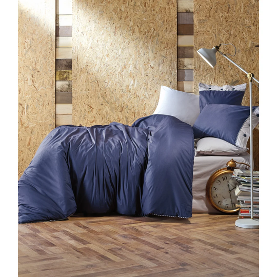 Rumi Dark Blue 100% Cotton Duvet Cover Set