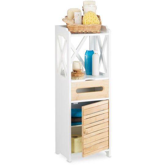 Bathroom Shelf Narrow With 5 Shelves, Multi Purpose Cupboard for Bathroom and Kitchen, Tall Boy Cabinet, White - Relaxdays