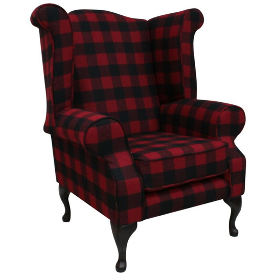 Lumberjack Red and Black Chesterfield Wing High Back Armchair Designersofas4u