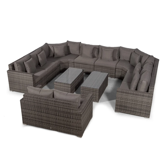 Villasenor Grey Rattan U Shape 8 Seat Sofa With 2 X Rectangular Coffee Table & 2 Seat Sofa, Outdoor Patio Garden Furniture