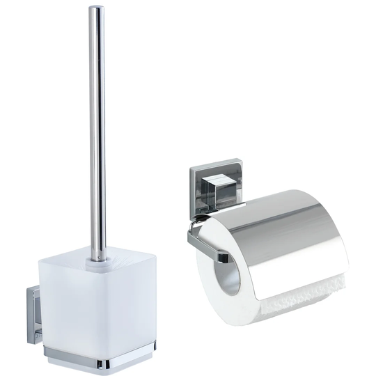 Wenko Vacuumloc® Toilet set Quadro 2-piece stainless steel, toilet set and toilet roll holder, rustproof