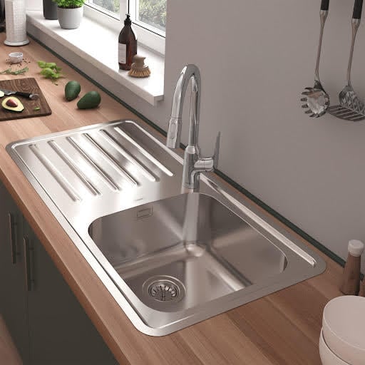 hansgrohe S41 Stainless Steel Kitchen Sink - 1 Bowl with Drainer S4111-F400