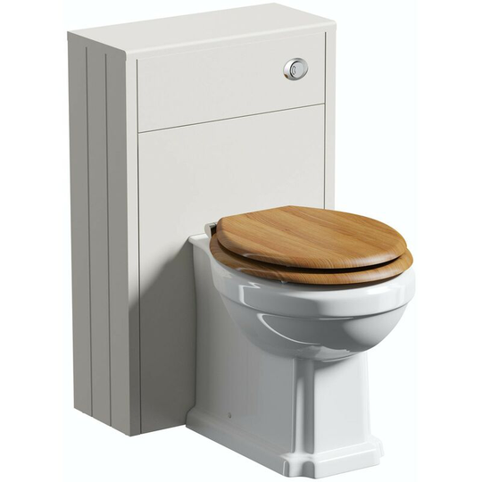 Dulwich stone ivory slimline back to wall unit and traditional toilet with oak effect seat - Ivory - Orchard