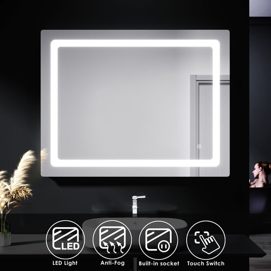 Illuminated led Bathroom Mirror Lights Shaver Socket Wall Mounted Mirror with Touch Switch Demister Pad 900x700mm - Elegant