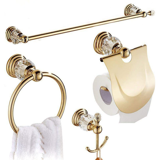 Sunflowergb - Bathroom Accessories, 24 Inch Crystal Towel Bar Set, Gold Hardware Set Towel Rack Paper Holder Wall Hook, Bathroom Stainless Steel