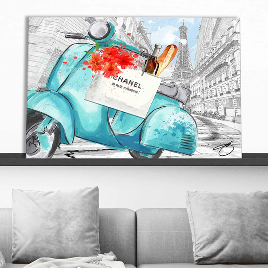 Scoot Around Paris in Blue 2 by Jodi - Wrapped Canvas Painting Print