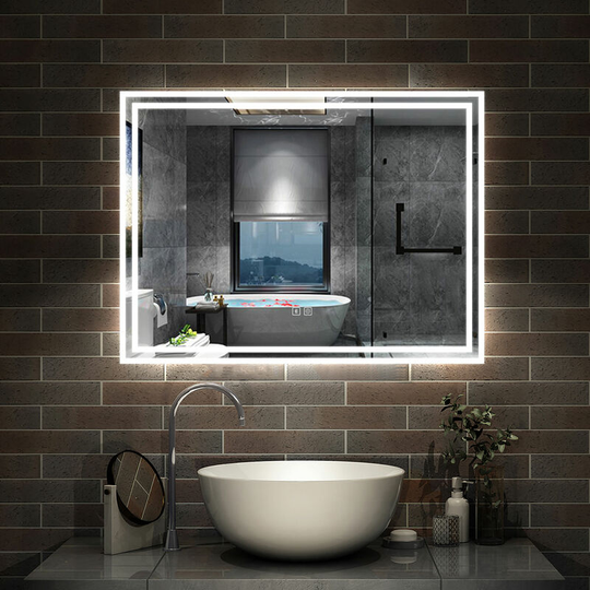 80�60cm led Bathroom Mirrors with Bluetooth Speaker�Adjustable Colors, Anti-Fog - Biubiubath