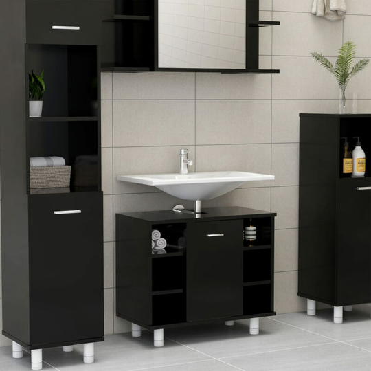 Asupermall - Bathroom Cabinet Black 60x32x53.5 cm Chipboard