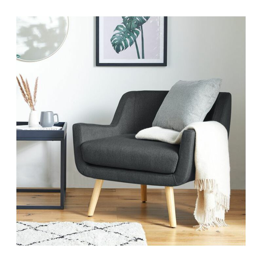 Grey Linen Accent Chair - Soft, Light Grey Lounge Chair in Modern, Contemporary, Minimalist Style - Charcoal Reading Armchair for Lounge, Living Room
