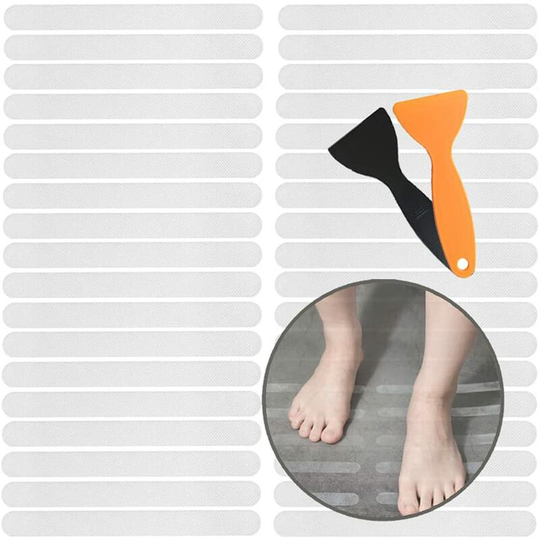 24Pcs Anti-Slip Bathtub Stickers, Transparent Anti-Slip Strips, Self-Adhesive Anti-Slip Stickers with Scraper, Suitable for Bathtub Shower/Stair