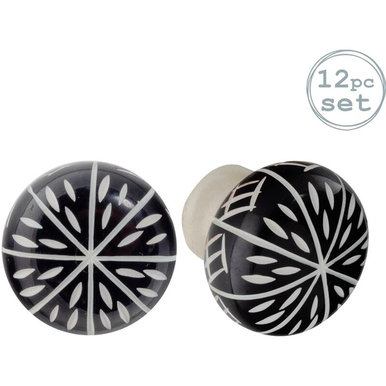 Resin Cabinet Knobs - Black - Pack of 12 - Nicola Spring