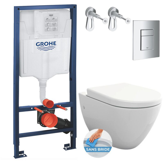 Grohe Toilet set Rapid SL toilet frame + Bello rimless toilet + Softclose seat + Chrome plate (RapidSL-Bello-1)
