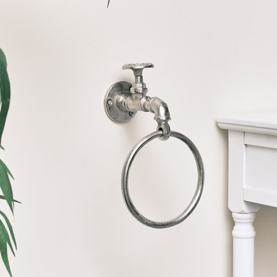 Silver Metal Tap Towel Holder - Silver