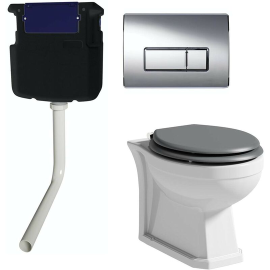 Thebathco - The Bath Co. Camberley back to wall toilet with grey soft close seat, concealed cistern and push plate - White