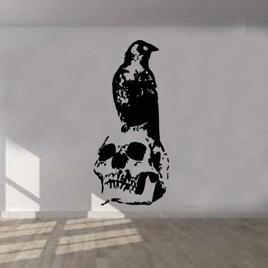Gothic Skull and Raven Wall Sticker