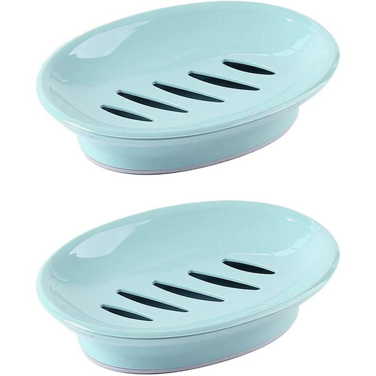 Ilovemilan - 2-Pack Soap Dish with Drain Soap Holder Easy Cleaning Soap Saver Dry Stop Mushy Soap Tray for Shower Bathroom Kitchen(Blue)