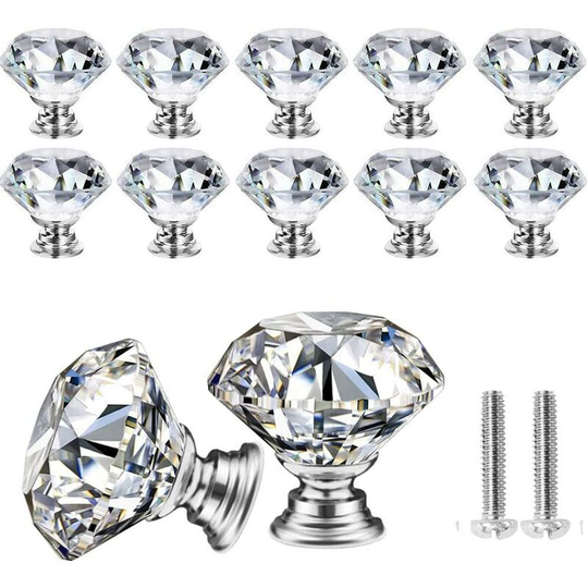 Crystal Drawer Knobs Zinc Alloy Dresser Cabinet Knobs Crystal Glass Cabinet Knob Wardrobe Handle Furniture Handle Pulls (10 PCS)