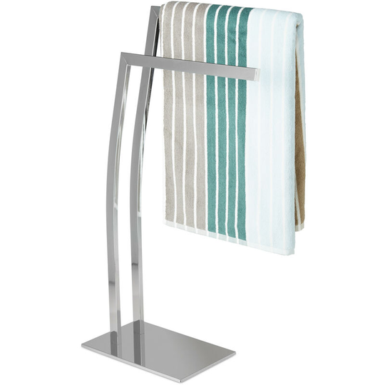 Wimedo Corner Towel Rack, Size: 80 x 32 x 20 cm Stainless Steel Free-Standing Towel Stand with 2 Rails, Silver - Relaxdays