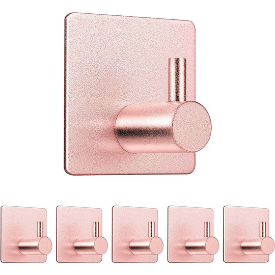 Adhesive Wall Hook, 6 Pieces 3M Wall Hook Towel Holder Hook for Bathrooms Kitchens Waterproof Adhesive Hooks Without Drilling Aluminum Alloy,Pink