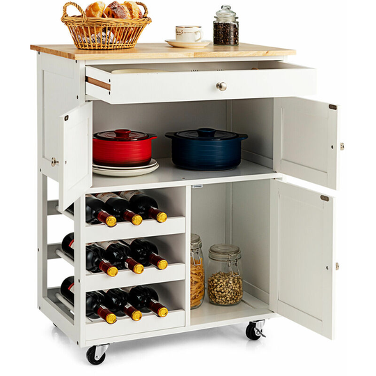 Rolling Kitchen Storage Trolley Cart Cupboard Island Cabinet 3 Tier Wine Rack