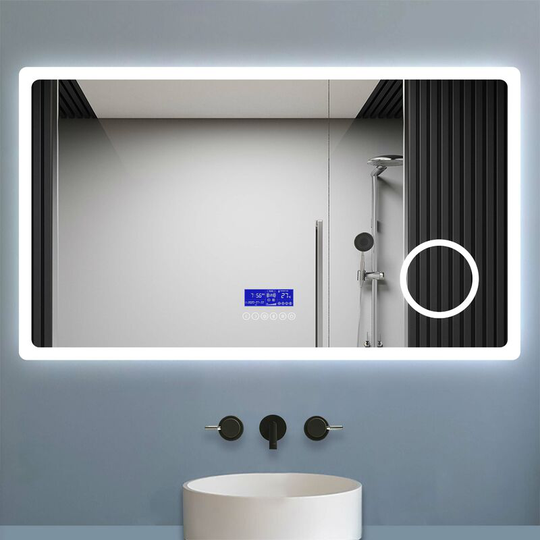 Biubiubath - Wall Mounted Illuminated led Bathroom Mirror with Lights 1200 x 700mm Bluetooth + 3xMagnifying + 2 Lights Colour + Demister