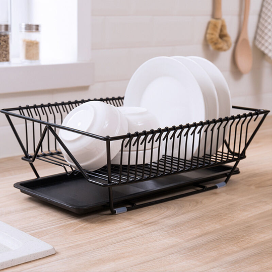 Dish Storage Rack with Drip Tray, Black - Livingandhome