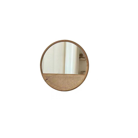 Wood Round Mirror Bathroom Vanity Mirror - Livingandhome