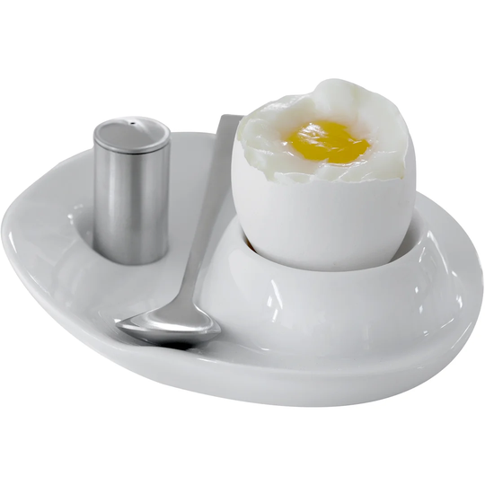 Porcelain Egg Cup with Miniature Salt Pot and Egg Spoon