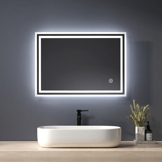 Heilmetz Modern Illuminated LED Bathroom Mirror 500 x 700mm Wall Mounted Mirror with Touch Switch + Demister