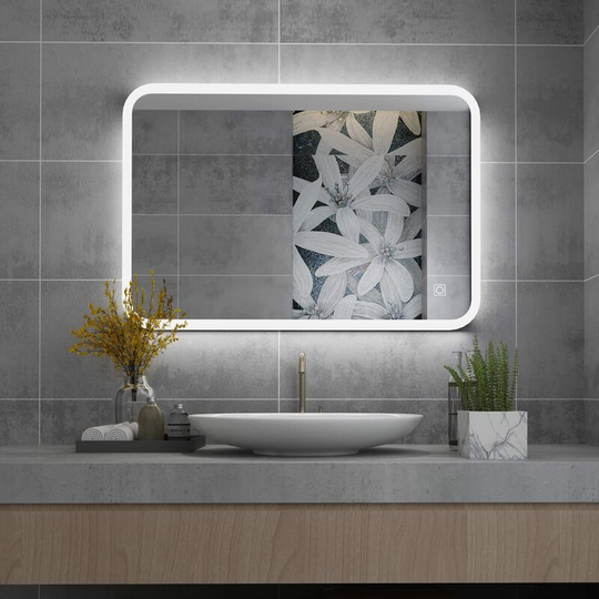 Miqu - 800 x 600mm Bathroom Mirrors with led Lights Illuminated Backlit Wall Mount Light Up Mirror 3 Color Dimmable Anti Fog Switch Heated Pad