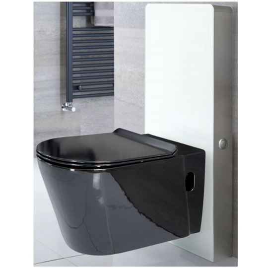 Milano - Nero - White 483mm Bathroom Toilet wc Unit with Black Wall Hung Rimless Pan, Cistern and Soft Close Seat